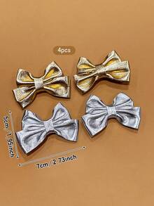 4pcs Gold + Silver Bowknot Hairpins, Cute & Sweet Style Hair Accessories For Girl