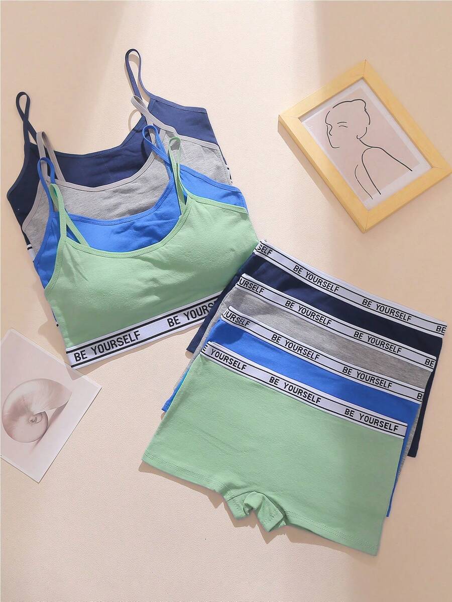 SIETEROSA 8 Pieces Set Tween Girl Bra And Panties Solid Colors Seamless Cotton Casual Camisole Bras Wireless Sports Bras For Developing Bodies - 綠色系 - 查看 1