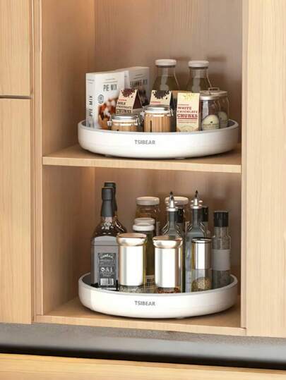 1 pieza Organizador giratorio para especias, bandeja de almacenamiento giratoria de plástico de color aleatorio, adecuado para cocina, baño y artículos esenciales para dormitorio - Organizador de especias sin contacto con alimentos, caja de maquillaje de escritorio, necesidades para apartamento y dormitorio universitario, accesorios de baño, decoración de otoño, accesorios de baño, regreso a la escuela