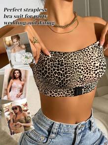 2 piezas con hebilla delantera sin tirantes, diseño de pecho con estampado de leopardo, diseño antideslizante de silicona, almohadilla de pecho desmontable, temperamento elegante, adecuado para vestidos off-the-shoulder