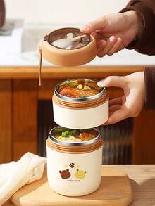 1pc Stainless Steel Breakfast Cup With Spoon, Transparent Lid, Portable, Mini Lunch Box, Suitable For Office Workers, Students, Outdoor - Multicolor - View 4