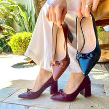 Women's Pumps With Bow, Comfortable, Medium Thick Heel - Redwood - View 2