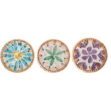 1 pieza Posavasos redondo de 10cm de estilo bohemio con esterilla de ratán y concha colorida para taza, para mesa de té