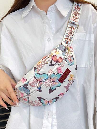 Fashionable Nylon Butterfly Pattern New Korean Style Casual Small Waist Pouch, Outdoor Sports Fashion Minimalist Waist Bag, Cell Phone & Coin Purse For Women