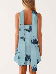 Women Floral Strapless Mini Dresses Y2K Flower Backless Tube Top Dress Short Summer Dress With Scarf - Màu xanh lam - Xem 3