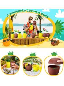 1/3pcs Hawaiian Summer Pineapple Coconut Drinking Cups Strawberry Shaped Juice Drink Cups For Birthday Wedding Beach Pool Party