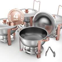 Chafing Dish Buffet Set, 5 Qt 4 Pack, Stainless Steel Chafer With 4 Full Size Pans, Round Catering Warmer Server With Lid Water Pan Folding Stand Clip, For Weddings Parties Banquets, Rose Gold - Stainless Steel Rose Gold - View 2