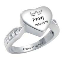 Personalized Custom Engraved Tiny Angel Wings & Heart Memorial Ring – Holds Human/Pet Ashes | Personalized Stainless Steel Cremation Keepsake For Dogs/Cats | Eternal Love Memorial Jewelry