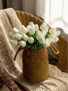 2pcs/10pcs WhiteTulip Artificial Flowers With Real Touch ,Fake Flowers,White Tulip Silk Flowers, Suitable For Mother's Day Gifts, Table Decoration, Wedding, Party, DIY Flower Bouquet, Home Decor, Artificial Plastic Flowers, Decorations, Wedding Decorations,Easter Spring Wreath Wedding Bouquet