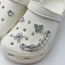 8pcs Shoe Decoration Set With Pearls, Chains & Cute Bear-Shaped Charms, Metallic-Looking, Removable & Suitable For Clogs, DIY Fashionable Accessories