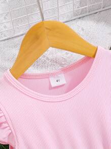 coviviky Conjunto de top acanalado de manga corta y falda de tul con estrellas degradadas para niñas, incluye cinturón, dulce y elegante para fiestas, bodas, verano