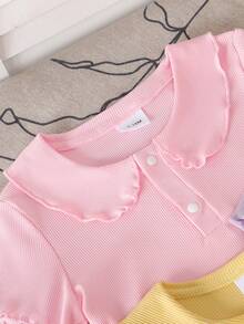 Baby Girls Casual Cute T-Shirts Multi-Pcs Set, Polo Collar Small Ruffles Design Suitable For Daily Wear, Summer - Multicolor - View 7