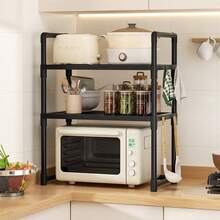 Plastic Storage Rack, Multi-Tier Kitchen Rack, Microwave Oven Shelf, Multi-Function Organizer Rack For Microwave, Bread Holder, Open Storage, Durable For Fruit & Vegetable Storage, Black - Black - View 3