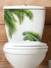 1pc Watercolor Tropical Green Plant Toilet Tank Sticker; Can Be Used As Bathroom Door Or Wall Decal; Add More Fun To Your Home, Stickers, Wall Decal, Vinyl Decal For Home Decorations, Spring Decoration Items Refresh Your Home, Rama Decoration Stickers Gifts Birthday Graduation