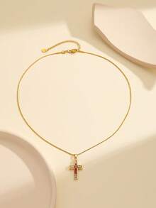 SHEISFREEDOM High Quality Casual Daily 1 Piece Fashionable Zirconia Creative Cross Pendant Necklace For Women,Elegant & Unique Design Jewelry, Delicate & Simple Style, Golden Titanium Steel Snake Chain Collarbone Chain,Suitable For Dates & Vacations & Women's Daily Casual Wear Accessory And Festival Anniversary Gift With Gift Box