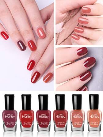 新款水性指甲油6瓶*5ml，一盒5色，红色和棕色，适合春夏季 - 适合女性和女孩，可以自己DIY指甲