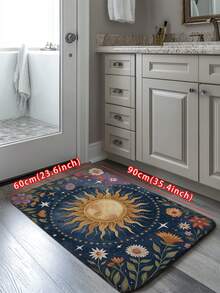 1pc Fantasy Sunflower & Star Door Mat - Unique Art Design, Non-Slip Bathroom Floor Mat, Machine Washable, Easy To Clean, Decor Carpet For Entryway, Living Room, Bedroom, Kitchen, Bathroom, Shower Mat Christmas Decor Kitchen Rug