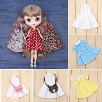 Fashion Floral Strap Dress For Ob22 Ob24 Dolls For Azone19 Dolls Princess Collar Dresses With Bags For Blythe Dolls DIY Clothes Accessories