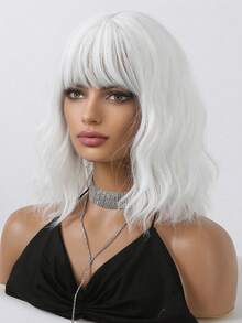 White Bob Wigs For Women Curly Wavy Wigs With Bangs Short Heat Resistant Synthetic Wigs For Party Costume Daily Wear Colorful Wigs Cosplay, Party Wedding Hair Wigs And Daily Wear Coachella Music Festival - 白色 - 查看 5
