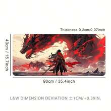 Extra Large Precision Edged Gaming Mouse Pad - Dragon Warrior Design, Rubber Base, Rectangular Anti-Slip Desk Mat, Washable, Non-Slip Computer Mousepad For Esports Back To School