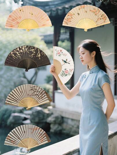 1把夏季扇子，复古风格，折叠扇，复古折叠扇，汉服扇，新款中式竹扇，适合搭配汉服、旗袍，复古风格，夏季消暑神器，沙滩、旅行、春夏之选，伴娘礼物，房间、卧室装饰，沙滩、旅行，男女皆宜，度假，可爱小物