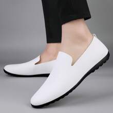 Men's White Slip-On Casual Leather Loafers, Wedding/Arab Robe Shoes, Groom/Groomsman Shoes, Vacation Soft Lightweight Moccasins, Daily Minimalist Comfortable Classic White Leather Shoes, Versatile Slip-On Business Office Dress Shoes, Durable Driving Shoes