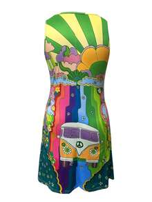 Váy không tay in họa tiết Bohemian cỡ lớn có cổ rộng, 95% Polyester và 5% Spandex, vải dệt kim co giãn vừa phải, dáng chữ A ôm sát, phù hợp cho mọi mùa - Nhiều màu 4 - Xem 3