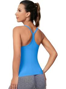 Workout Tops Women With Built In Bra, Sleeveless Gym Tops Seamless Racerback Athletic Yoga Shirts, Activewear - 藍色02 - 查看 8