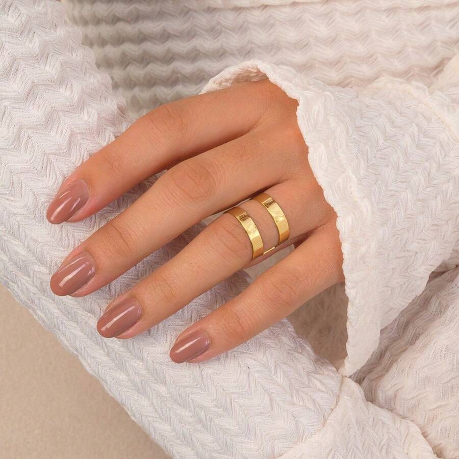 Plain Two-Layer Ring With 18k Gold Plating - Yellow Gold - View 1