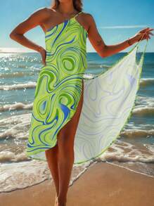 Women's Summer Beach Vacation Casual Wrap Spaghetti Strap Floral Print Dress, New Sexy Wrap Dress