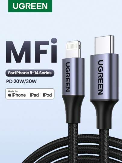 UGREEN Cable UGREEN MFI PD 20W compatible con iPhone14 13 Pro Max 12 Pro Max 11 Pro, cable USB C a Lightning de carga rápida PD, sincronización de datos, trenzado de nailon, carga rápida certificada MFi