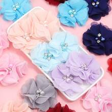 4 件/包 6 厘米雪纺仿珍珠水钻手工花，柔软花卉 DIY 配饰，可用于发夹、头饰、婚纱、服装和鞋子，多色可选 - 彩色 - 查看 4