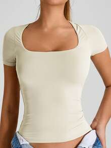 MASKERT Spring And Summer Women's T-Shirt Sports Short Sleeved T-Shirt Running Exercise Top Yoga Top Tight Fitting Top Casual Top Home Casual Comfortable Skin Friendly - View 5