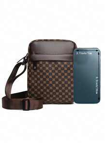 Bolsa a Tiracolo Quadrada Pequena Leve de Patchwork com Cores Contrastantes, Bolsa Transversal Essencial de Moda para Homens em Negócios
