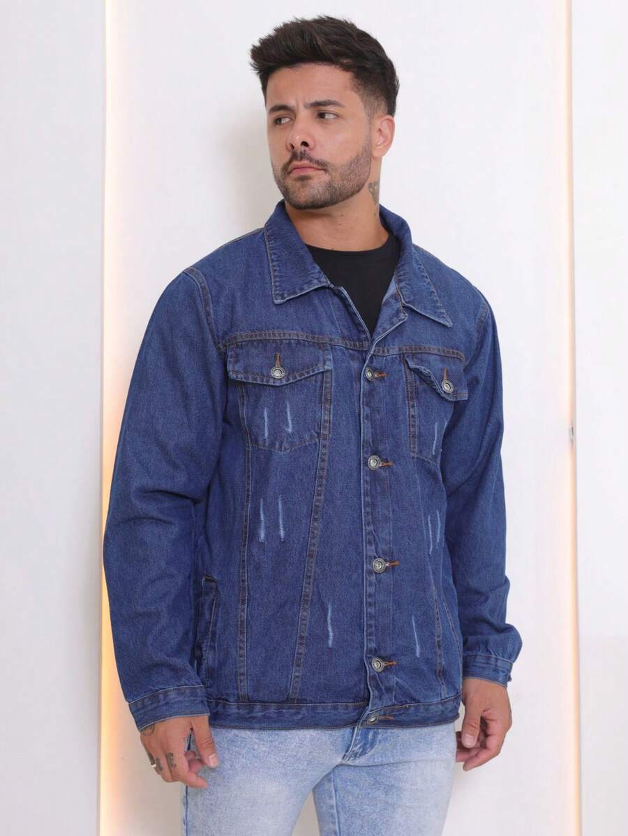 Men's Denim Jacket Men's Denim Jacket With Pockets - Dark Wash - View 1