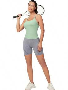 Workout Tops Women With Built In Bra, Sleeveless Gym Tops Seamless Racerback Athletic Yoga Shirts, Activewear - 綠色 - 查看 3