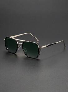 1 pieza Gafas de hombre clásicas y casuales, con montura de metal de puente doble y lentes poligonales de estilo aviador, en color dorado/negro/plateado, un accesorio esencial y con estilo, adecuado para abrigos, suéteres, chaquetas acolchadas, un gran regalo para el novio para el verano, la playa, al aire libre y los viajes.