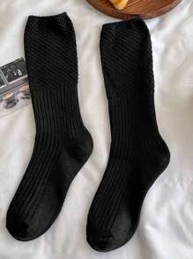 1 par de calcetines por encima de la rodilla de unicolor con empalme de malla y encaje, calcetines de rejilla de primavera/otoño con pila pequeña en la pierna, calcetines de tubo de mujer con empalme hasta la pantorrilla, medias transpirables de rayas verticales de malla ajustadas