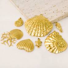 5pcs Ocean Themed Pendants - Seahorse, Shell, Conch, Turtle Charms, Beach Style DIY Necklace, Bracelet, Earring, Anklet Jewelry Making Supplies, Wholesale, PVD 18k Gold Plated