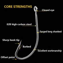 15pcs Stainless Steel Octopus Hook, Size 2/0, 4/0, 6/0, 8/0 Barbed Long Shank Straight Hook For Sea Fishing, Bass Fishing, Black Fish Angling - Multicolor - View 3