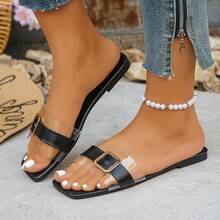 1 Paar transparente Metall-Schnallen Mode Frauen Sandalen, Damenschuhe, essentiell für den täglichen Lässig Sommer