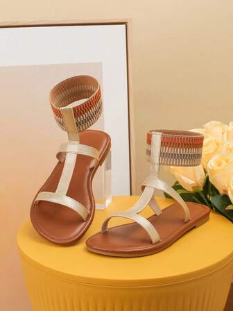 Fashionable Gold Flat Sandals, Suitable For Parents And Children, Perfect For Holiday Parties