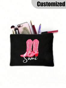 Customized Cowgirl Name Makeup Bag - Bachelorette Party Gift, Lightweight And Durable Polyester Zipper Makeup Pouch, Convenient For Travel And Storage - Black - View 4