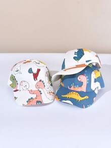 1pc Kids Dinosaur Cartoon Print Adjustable Baseball Cap, Sun Visor Hat For All Seasons, Spring/Summer - Dinosaur - View 1