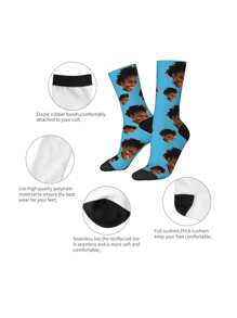 1 Pair Customized Face Print Mid-Calf Socks For Men, Mother's Day/Holiday Gift