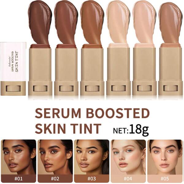 Foundation Stick Beauty Balm Serum Boosted Skin Tint, Solid Tinted Moisturizing Serum Contour Stick Foundation Face Stick For Women, Natural Finish Makeup