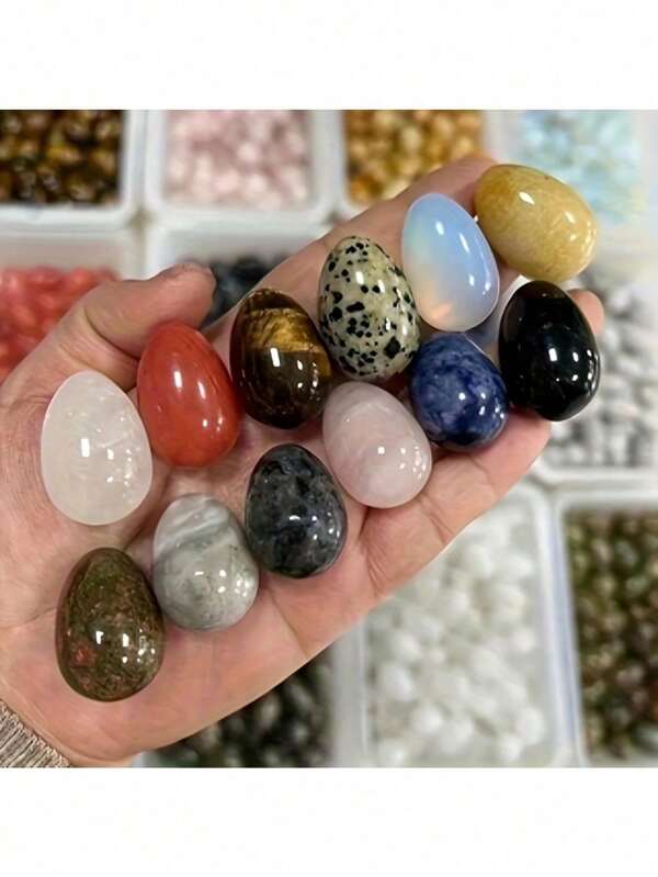 5/10pcs Natural Easter Egg Stone, Polished Quartz Stone, Compact Egg Shape, Colorful Tiger Eye Stone, Suitable For Seasonal Decoration And Other Natural Stones, Handmade (Style Random)