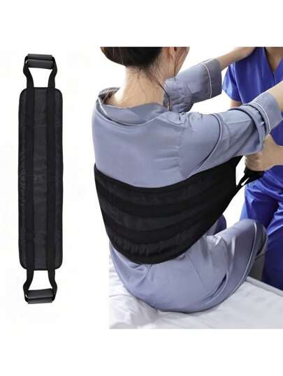 1pc Black Adjustable Back Lift And Transfer Belt For The Elderly, Bed Transfer Assistive Device With Handles, Padded Lift Sling, Lifting Equipment For Home Healthcare Patient Transfer