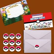 pokemon 10pcs Cartoon Pattern Party Greeting Card Invitations And Envelopes, Birthday Invitation Cards, Party Invitation Cards, Pokémon Pattern Greeting Card Invitations
