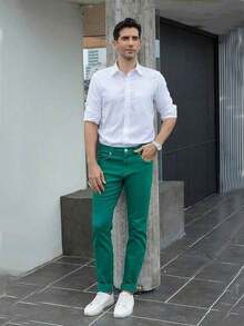 TEGIAS Mens Slim Fit Stretch Jeans Classic Comfort Regular Fit - Green - View 3